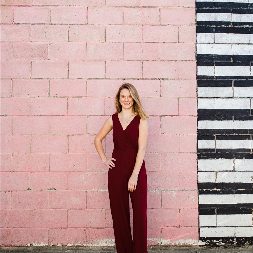Burgundy jumpsuit with lace back